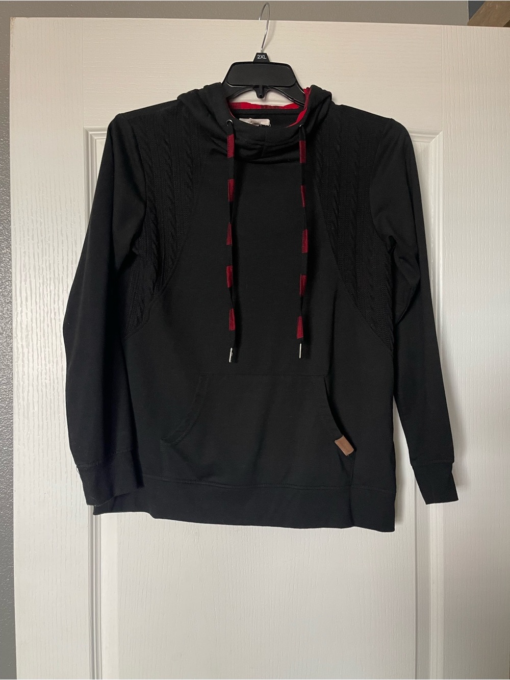 Maurices Black Hoodie Sweater with Red Accents